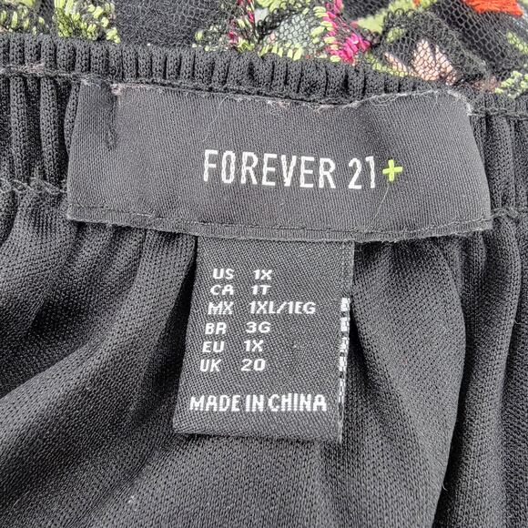 Forever 21+ Crop Top Womens 1X Off the Shoulder Black Floral Embroidered Boho - Picture 8 of 10